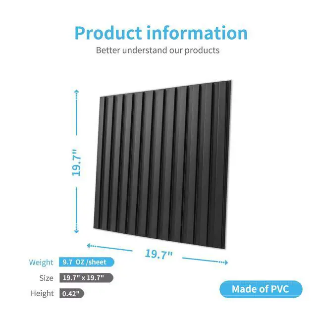 Alt view image 5 of 7 - 3D Fluted Textured Slat Wall Panels, 19.7 x 19.7 in, 12-Pack, Black | PVC, Waterproof, Scratch Proof, Wipeable, Break-Proof, Ideal for Home, Office and Commercial Spaces