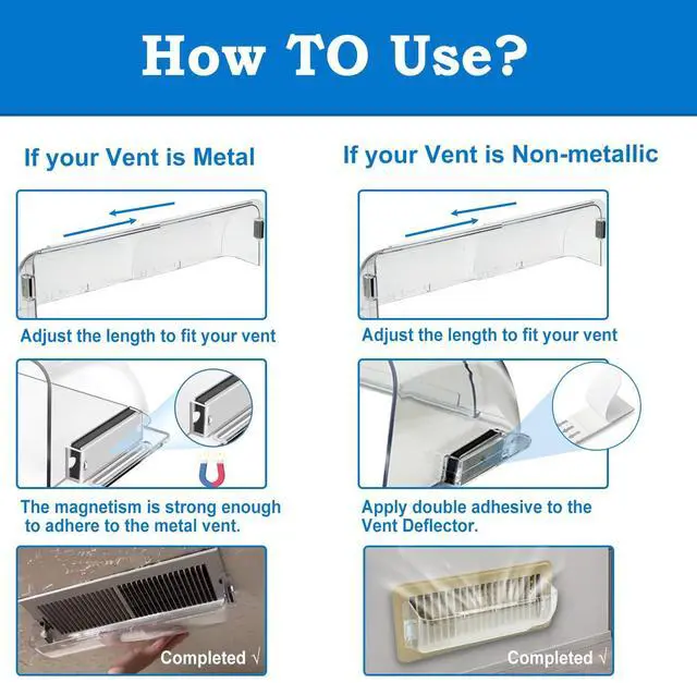 Alt view image 6 of 7 - Heating & Air Vent Deflector for Vents, Sidewall, Ceiling, Floor Registers - Adjust Between 9"-14", Magnetic Vent Covers for Air Conditioning, Heat, AC, Floor, Under Furniture (2 Pack Clear)
