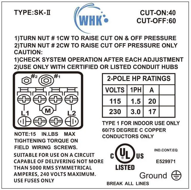 Alt view image 5 of 7 - Water Pressure Switch for Well Pump 40-60psi Water Pump Pressure Switch | Auto Electrical Control Adjustable Differential,1/4 Female NPT,Certicated UL,1PC-Grey