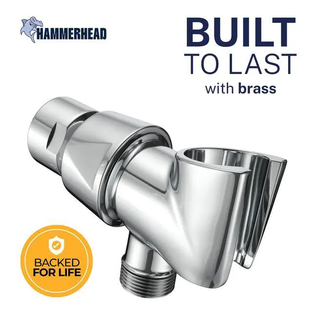 Alt view image 2 of 7 - ® Solid Metal Handheld Shower Head Holder - Chrome - Adjustable Shower Wand Holder with Wall Hook Bracket and Pivot Ball - Hand Held Shower Head Holder - Shower Hose Holder