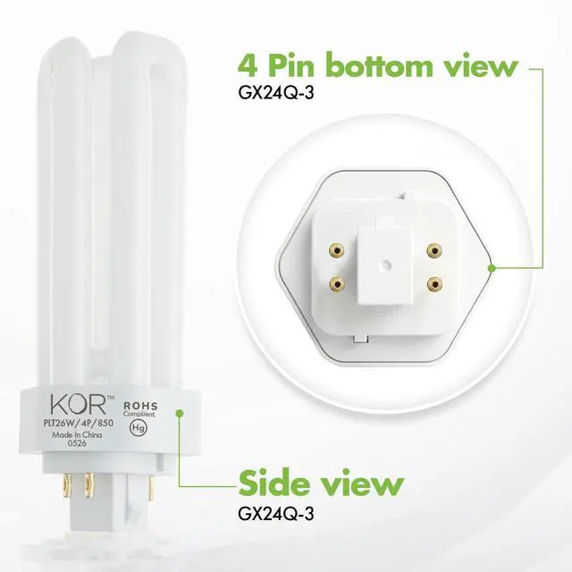 Alt view image 7 of 7 - 26W Triple Tube Compact Fluorescent Light Bulb, 4 Pack | GX24Q-3 4-pin Base, 5000K Bright White, PL26W/3U/4P