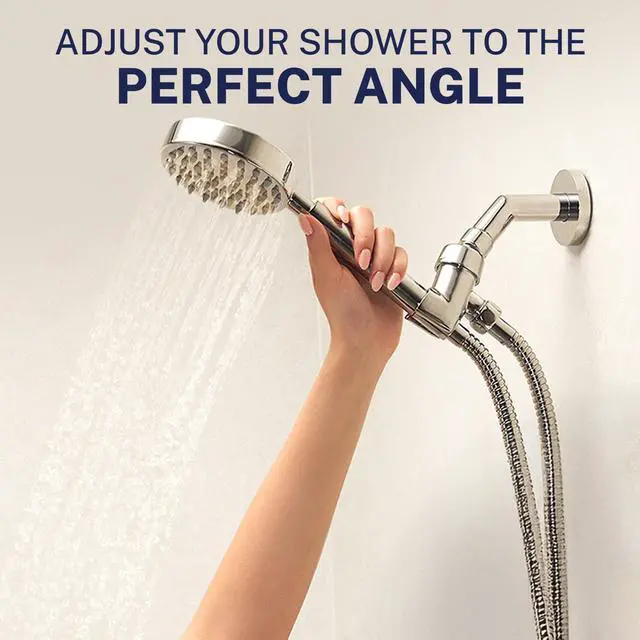 Alt view image 4 of 7 - ® Solid Metal Handheld Shower Head Holder - Chrome - Adjustable Shower Wand Holder with Wall Hook Bracket and Pivot Ball - Hand Held Shower Head Holder - Shower Hose Holder