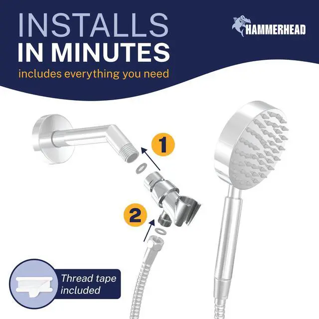 Alt view image 6 of 7 - ® Solid Metal Handheld Shower Head Holder - Chrome - Adjustable Shower Wand Holder with Wall Hook Bracket and Pivot Ball - Hand Held Shower Head Holder - Shower Hose Holder