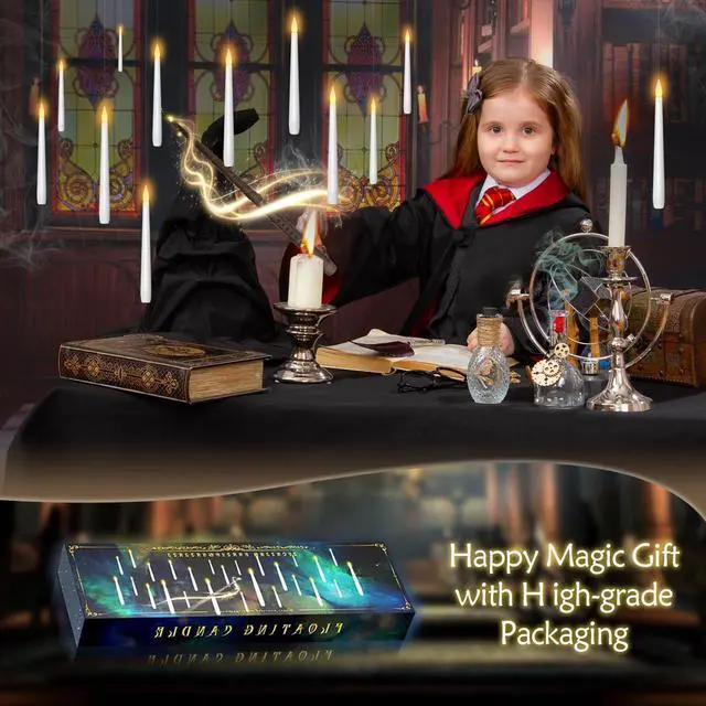 Alt view image 2 of 5 - Flameless Floating Candles with Wand20 Pcs Magic LED Hanging Taper CandlesFlickering Battery Operated Taper Candle with Wand Remote for Halloween Decorations Best GiftWhite