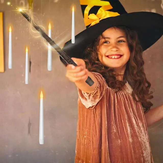 Alt view image 4 of 5 - Flameless Floating Candles with Wand20 Pcs Magic LED Hanging Taper CandlesFlickering Battery Operated Taper Candle with Wand Remote for Halloween Decorations Best GiftWhite