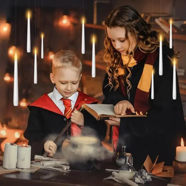 Alt view image 3 of 5 - Flameless Floating Candles with Wand20 Pcs Magic LED Hanging Taper CandlesFlickering Battery Operated Taper Candle with Wand Remote for Halloween Decorations Best GiftWhite