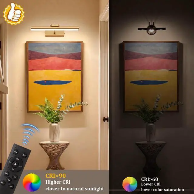 Alt view image 4 of 7 - 13.8" Cordless Picture Light for wall, Gold, 2 Pack | 4000mAh Rechargeable art lights, RF Remote, Magnetic Detachable, 3-Color Dimmable, for Living Room, Bedroom, Gallery