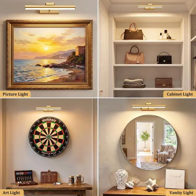 Alt view image 6 of 7 - 13.8" Cordless Picture Light for wall, Gold, 2 Pack | 4000mAh Rechargeable art lights, RF Remote, Magnetic Detachable, 3-Color Dimmable, for Living Room, Bedroom, Gallery