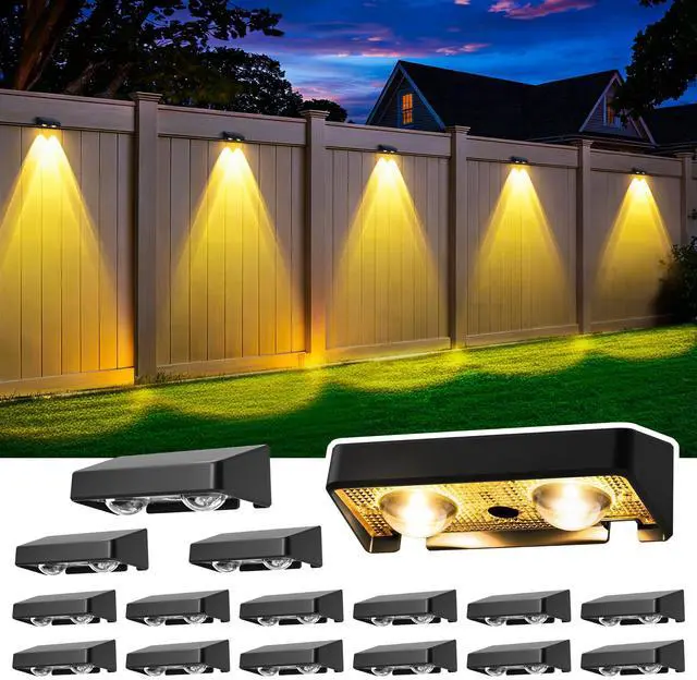 Main image of Solar Fence Lights Outdoor, Color Changing, Waterproof IP65, 16 Pack | 11 Modes, 9 Colors 50 LM Solar Lights Waterproof with LED Focus Lens for Wall Backyard Deck Patio Porch Step Pool Decor