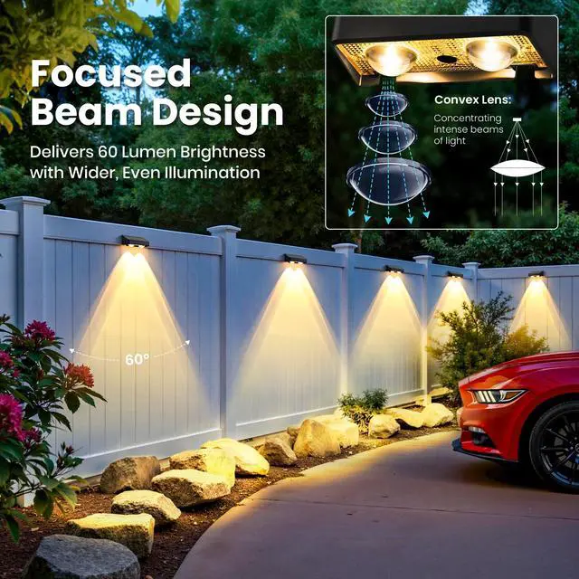Alt view image 2 of 7 - Solar Fence Lights Outdoor, Color Changing, Waterproof IP65, 16 Pack | 11 Modes, 9 Colors 50 LM Solar Lights Waterproof with LED Focus Lens for Wall Backyard Deck Patio Porch Step Pool Decor