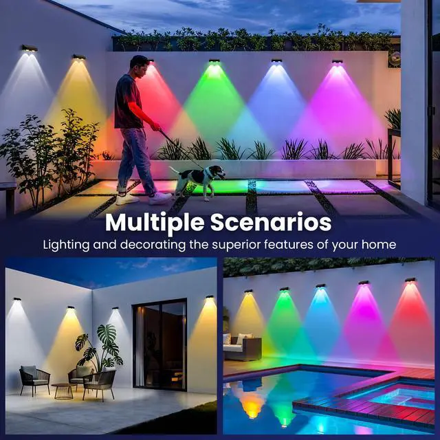 Alt view image 7 of 7 - Solar Fence Lights Outdoor, Color Changing, Waterproof IP65, 16 Pack | 11 Modes, 9 Colors 50 LM Solar Lights Waterproof with LED Focus Lens for Wall Backyard Deck Patio Porch Step Pool Decor
