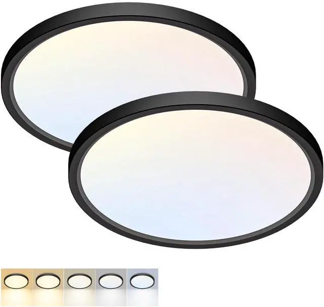 Main image of 2Pack 12Inch LED Flush Mount Ceiling Light 5 Color Temperatures | 3000K/3500K/4000K/5000K/6500K 24W Black LED Ceiling Light Fixture for Bathroom Closet Kitchen Bedroom Hallway Porch Pantry