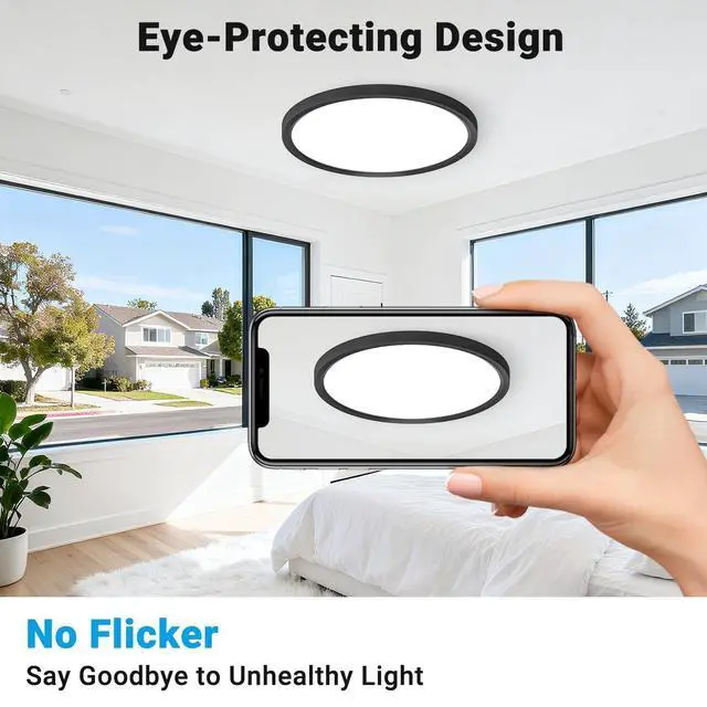 Alt view image 5 of 7 - 2Pack 12Inch LED Flush Mount Ceiling Light 5 Color Temperatures | 3000K/3500K/4000K/5000K/6500K 24W Black LED Ceiling Light Fixture for Bathroom Closet Kitchen Bedroom Hallway Porch Pantry