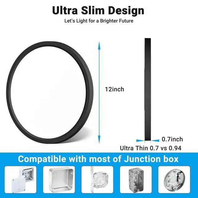 Alt view image 6 of 7 - 2Pack 12Inch LED Flush Mount Ceiling Light 5 Color Temperatures | 3000K/3500K/4000K/5000K/6500K 24W Black LED Ceiling Light Fixture for Bathroom Closet Kitchen Bedroom Hallway Porch Pantry