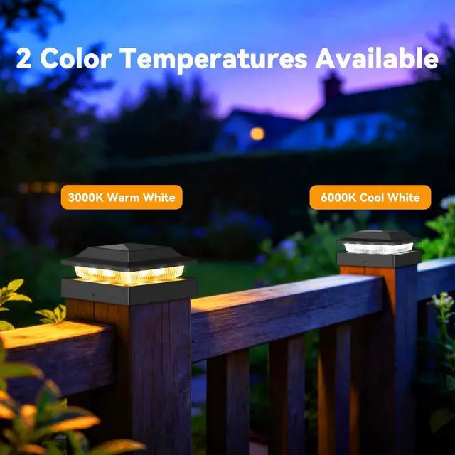 Alt view image 2 of 7 - Solar Post Cap Lights for 4x4 Wood/Vinyl Posts, 6 Pack | IP65 Waterproof Fence Post Solar Lights, Outdoor Post Lights with 2 Color Modes Decorate Garden Patio Porch Backyard, Black