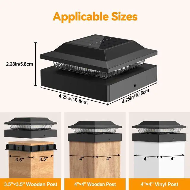 Alt view image 3 of 7 - Solar Post Cap Lights for 4x4 Wood/Vinyl Posts, 6 Pack | IP65 Waterproof Fence Post Solar Lights, Outdoor Post Lights with 2 Color Modes Decorate Garden Patio Porch Backyard, Black