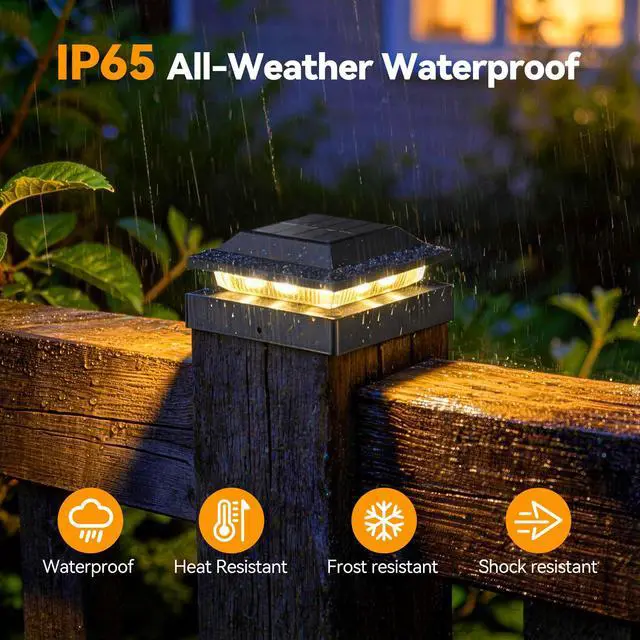 Alt view image 6 of 7 - Solar Post Cap Lights for 4x4 Wood/Vinyl Posts, 6 Pack | IP65 Waterproof Fence Post Solar Lights, Outdoor Post Lights with 2 Color Modes Decorate Garden Patio Porch Backyard, Black