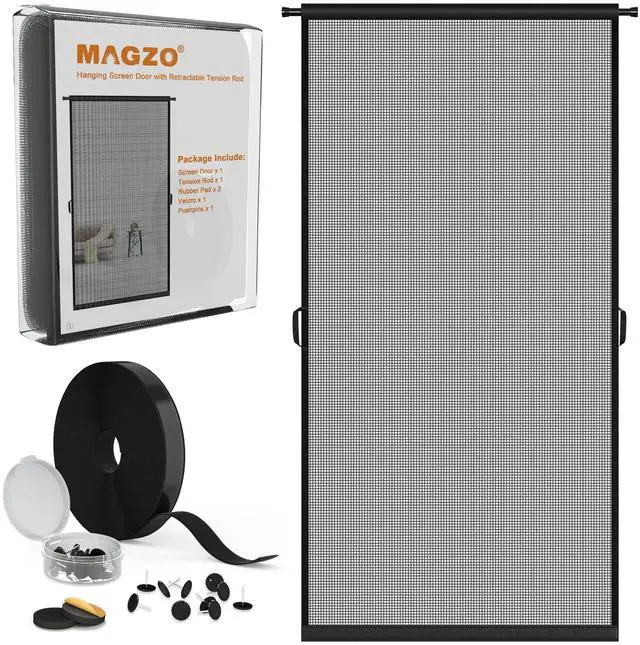 Main image of Hanging Screen Door, Fits 36"x80" Door (Curtain Size 38''x81''), Gray | Durable Fiberglass with Tension Rod&Hook&Loop (1 Piece Can be Installed in 2 Ways), Pet Friendly, Weighted Bottom Windproof