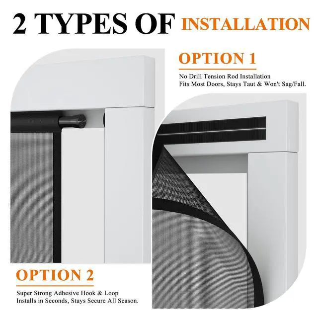 Alt view image 4 of 7 - Hanging Screen Door, Fits 36"x80" Door (Curtain Size 38''x81''), Gray | Durable Fiberglass with Tension Rod&Hook&Loop (1 Piece Can be Installed in 2 Ways), Pet Friendly, Weighted Bottom Windproof