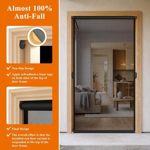 Alt view image 5 of 7 - Hanging Screen Door, Fits 36"x80" Door (Curtain Size 38''x81''), Gray | Durable Fiberglass with Tension Rod&Hook&Loop (1 Piece Can be Installed in 2 Ways), Pet Friendly, Weighted Bottom Windproof