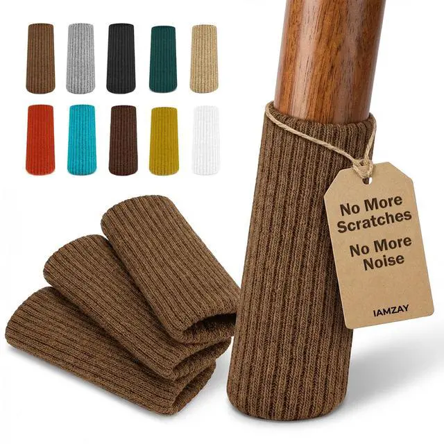 Main image of Chair Leg Socks 16/24/32 Pcs Brown Furniture Leg Covers Floor Protectors | No More Scratches or Noise! 3X Stretch, Easy Fit for 28", Not Falling Off, Double Layer Knit, Fits All Type of Legs