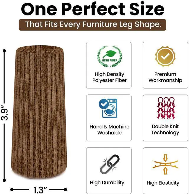 Alt view image 2 of 2 - Chair Leg Socks 16/24/32 Pcs Brown Furniture Leg Covers Floor Protectors | No More Scratches or Noise! 3X Stretch, Easy Fit for 28", Not Falling Off, Double Layer Knit, Fits All Type of Legs