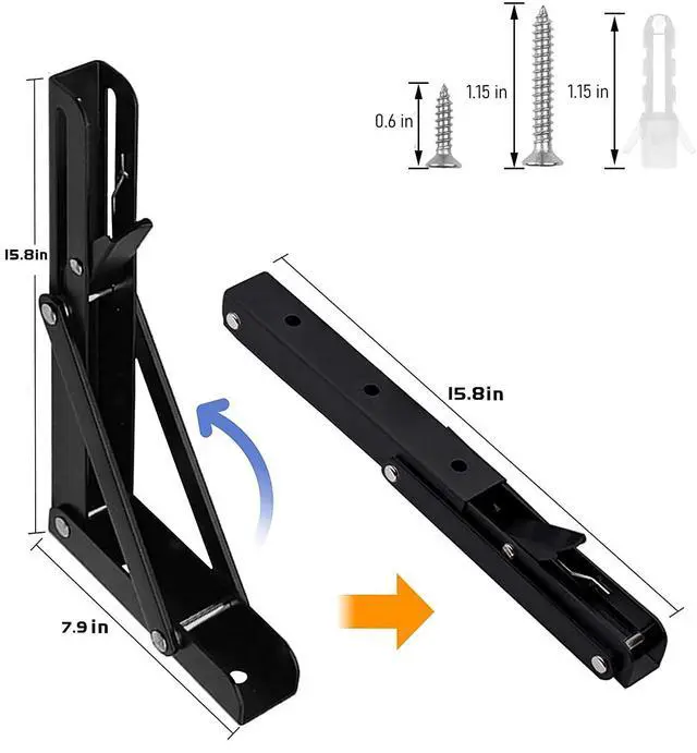 Alt view image 2 of 7 - Folding Shelf Brackets - 16 Inch 2 Pcs Heavy Duty Stainless Steel Collapsible Triangle Shelf Bracket, DIY Wall Mounted Folding Table Hinge, Space Saving for Bench Table with Screws