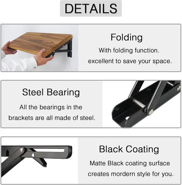 Alt view image 3 of 7 - Folding Shelf Brackets - 16 Inch 2 Pcs Heavy Duty Stainless Steel Collapsible Triangle Shelf Bracket, DIY Wall Mounted Folding Table Hinge, Space Saving for Bench Table with Screws