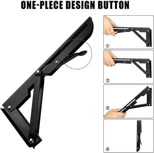 Alt view image 5 of 7 - Folding Shelf Brackets - 16 Inch 2 Pcs Heavy Duty Stainless Steel Collapsible Triangle Shelf Bracket, DIY Wall Mounted Folding Table Hinge, Space Saving for Bench Table with Screws