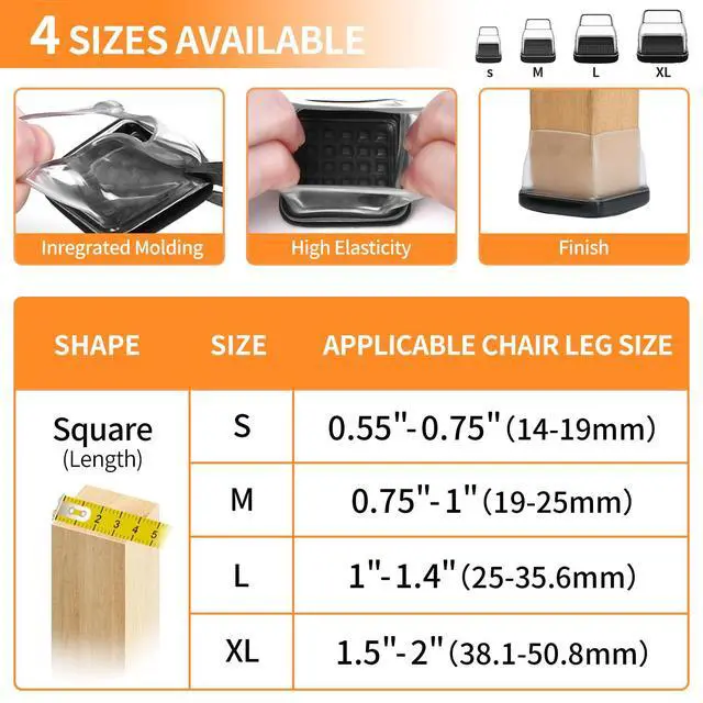 Alt view image 2 of 7 - Chair Leg Sliders for Carpet, 24 Pcs Square Chair Glides for Carpet, Carpet Furniture Pads Stool Leg Protectors Caps, Carpet Furniture Glides Quickly and Easily (L Fit:1" - 1.4")