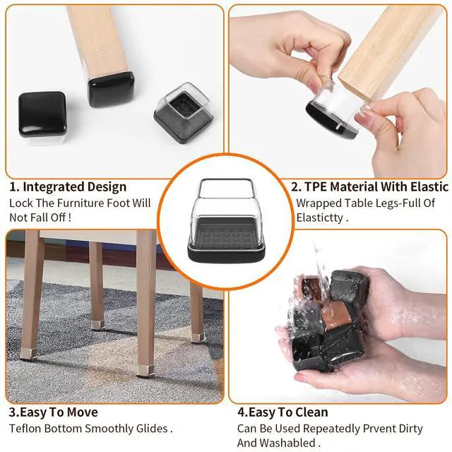 Alt view image 3 of 7 - Chair Leg Sliders for Carpet, 24 Pcs Square Chair Glides for Carpet, Carpet Furniture Pads Stool Leg Protectors Caps, Carpet Furniture Glides Quickly and Easily (L Fit:1" - 1.4")