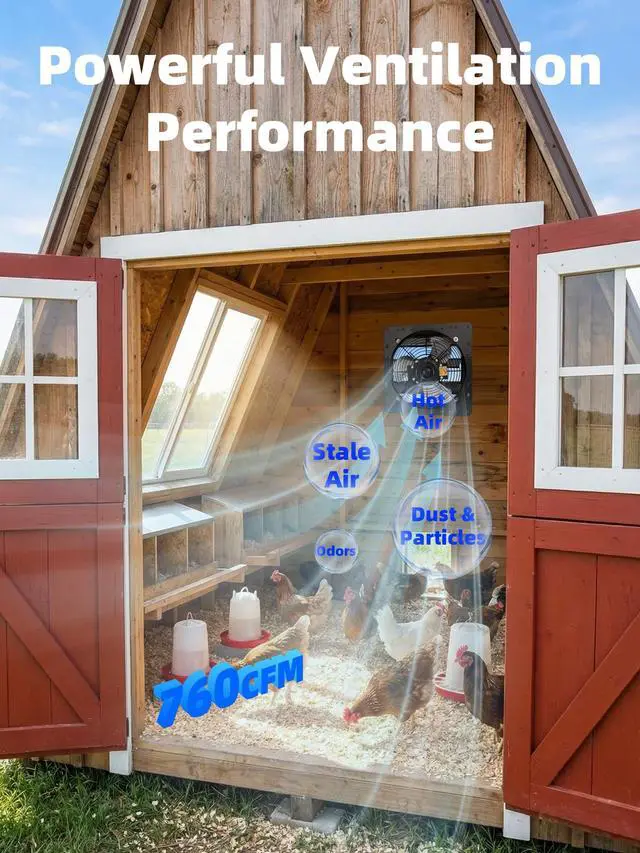 Alt view image 2 of 7 - 8 Inch Shutter Exhaust Fan for Chicken Coop 760 CFM, Plug & Play | Wall Mounted Exhaust Fan, 40dB Quiet Cooling Attic Fan for Shed, Garage, Greenhouse, Basement, Chicken Coop, Generator Room
