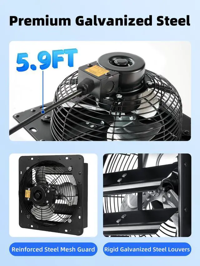 Alt view image 6 of 7 - 8 Inch Shutter Exhaust Fan for Chicken Coop 760 CFM, Plug & Play | Wall Mounted Exhaust Fan, 40dB Quiet Cooling Attic Fan for Shed, Garage, Greenhouse, Basement, Chicken Coop, Generator Room