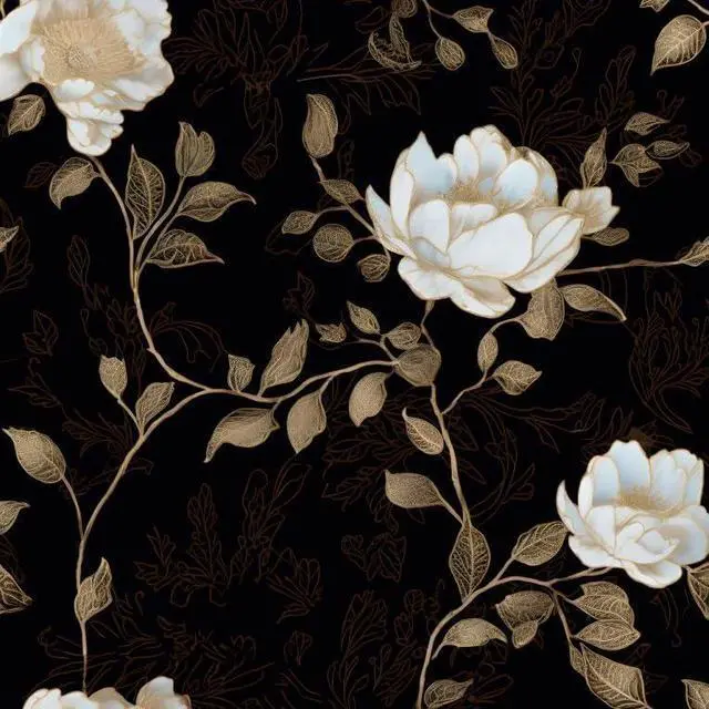 Main image of Vintage Dark Black Golden Floral Wallpaper Peel and Stick 17.5"x393" | Self Adhesive/Removable/Waterproof/Thick Vinyl Contact Paper for Bathroom Bedroom Shelf Cabinet Drawer,Prepasted,Easy Peel