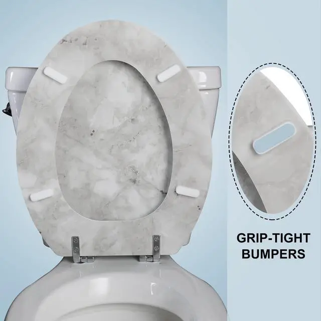 Alt view image 4 of 7 - Elongated Marble Toilet Seat with Zinc Alloy Hinges, Easy to Install and Clean, Anti-pinch (Gray)