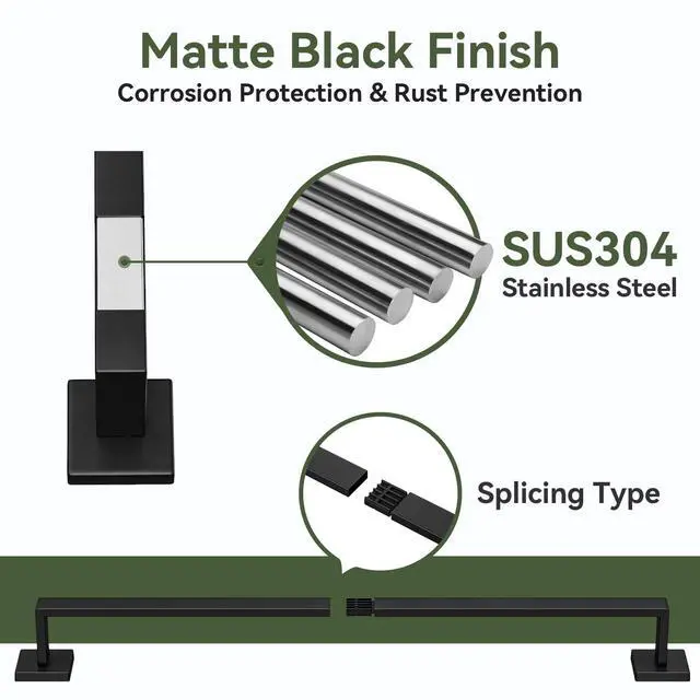 Alt view image 3 of 7 - 10-Pieces Matte Black Bathroom Accessories, 24 Inch Bathroom Hardware Set | SUS304 Stainless Steel Bath Towel Bar Set, Towel Racks for Bathroom Wall Mounted