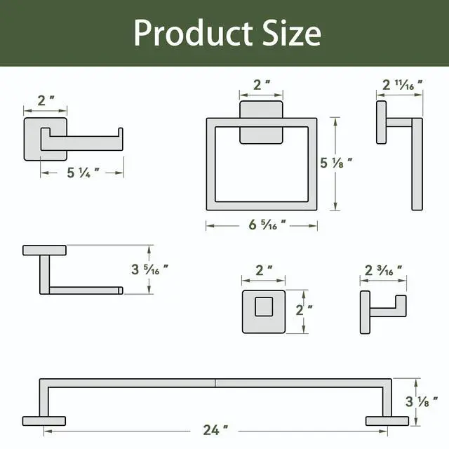 Alt view image 2 of 7 - 10-Pieces Matte Black Bathroom Accessories, 24 Inch Bathroom Hardware Set | SUS304 Stainless Steel Bath Towel Bar Set, Towel Racks for Bathroom Wall Mounted