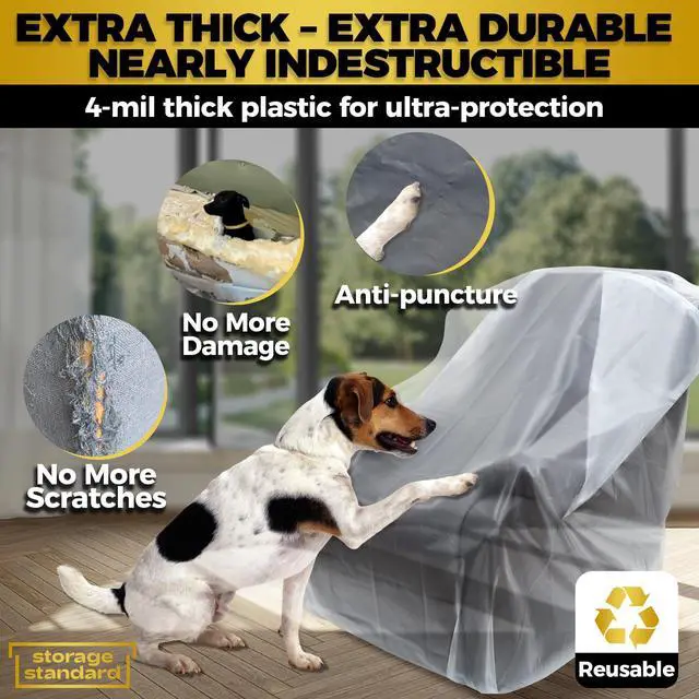 Alt view image 3 of 7 - Plastic Furniture Covers for Moving Storage - Heavy-Duty Chair Cover Protectors, Waterproof & Dustproof Clear Moving Bags for Armchair or Recliner - Extra Large Bag Open Size 64 x 42 x 34 Inch
