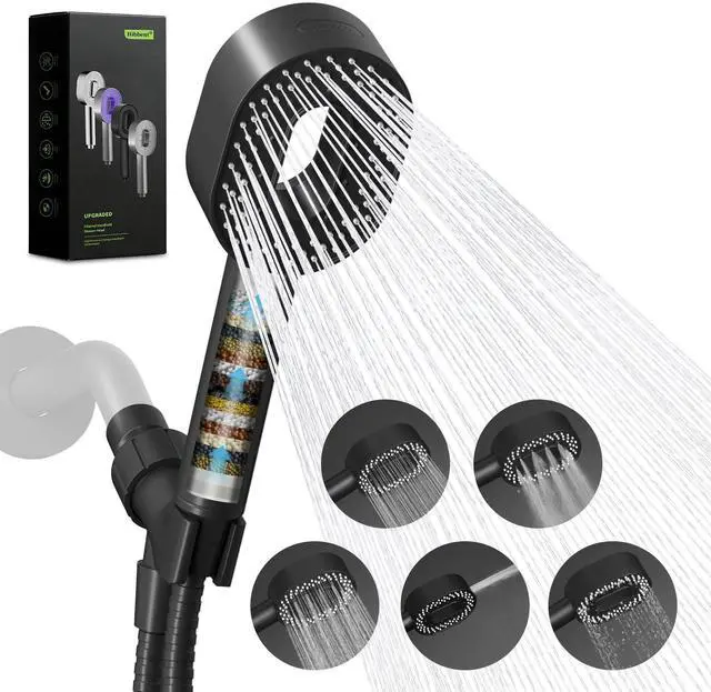 Main image of Filtered Showerhead with handheld, High Pressure 5 Sprays Shower | Black Shower Head, Brass Holder & 71" Metal Hose, Water Softener for Hard Water-Remove Chlorine, Reduces Dry Itchy Skin