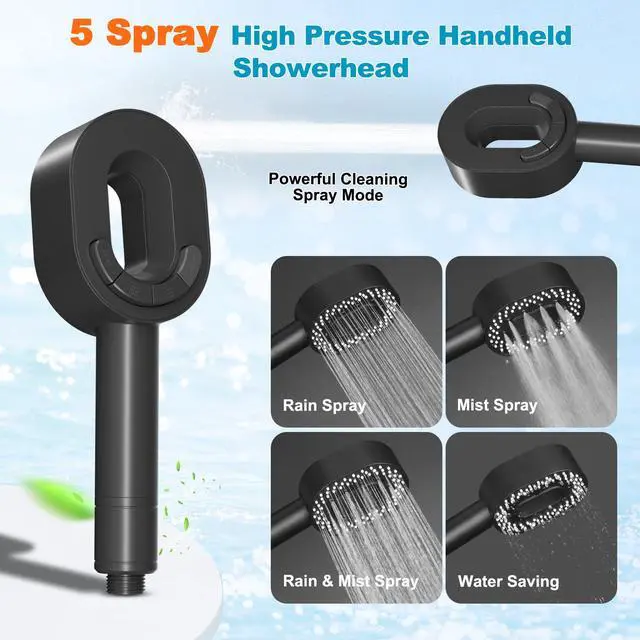 Alt view image 2 of 7 - Filtered Showerhead with handheld, High Pressure 5 Sprays Shower | Black Shower Head, Brass Holder & 71" Metal Hose, Water Softener for Hard Water-Remove Chlorine, Reduces Dry Itchy Skin