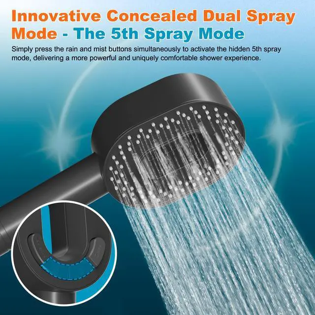 Alt view image 5 of 7 - Filtered Showerhead with handheld, High Pressure 5 Sprays Shower | Black Shower Head, Brass Holder & 71" Metal Hose, Water Softener for Hard Water-Remove Chlorine, Reduces Dry Itchy Skin