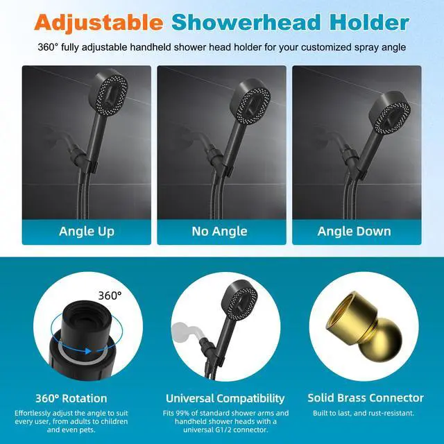 Alt view image 6 of 7 - Filtered Showerhead with handheld, High Pressure 5 Sprays Shower | Black Shower Head, Brass Holder & 71" Metal Hose, Water Softener for Hard Water-Remove Chlorine, Reduces Dry Itchy Skin