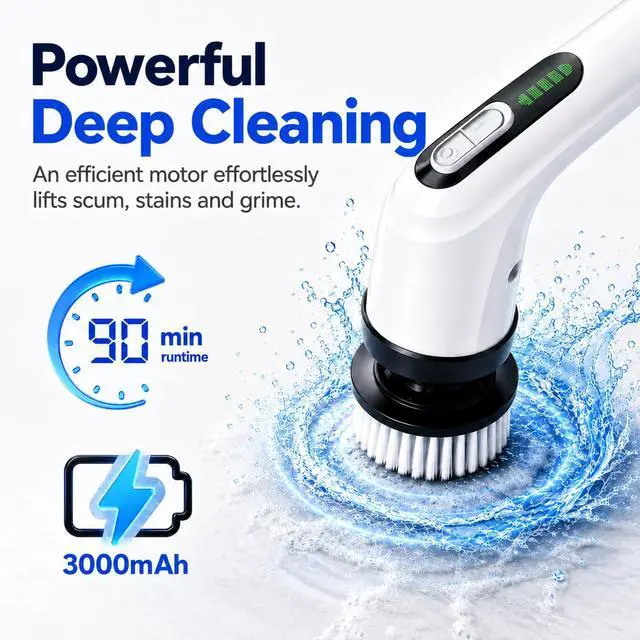 Alt view image 2 of 7 - Electric Spin Scrubber for Bathroom | IPX7 Waterproof Shower Scrubber with Extendable Long HandleBathroom Cleaning Scrubber with 7 Reusable Brush Heads