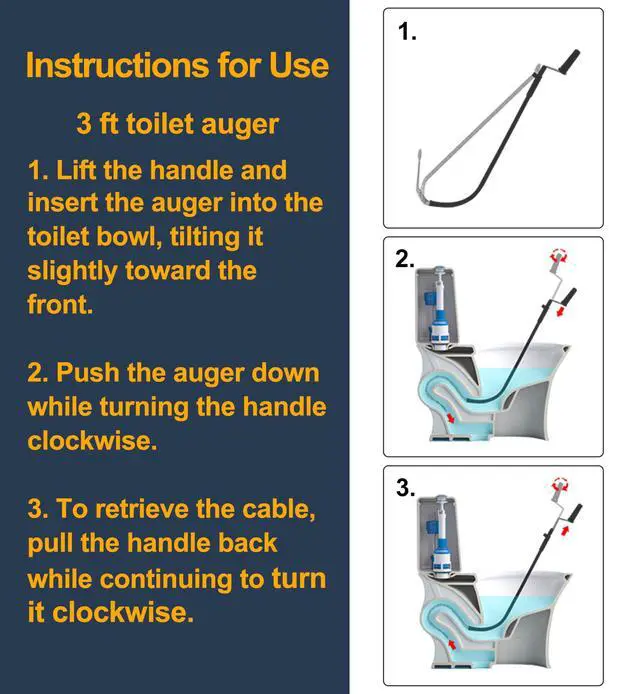 Alt view image 2 of 7 - Professional Toilet Auger/Closet Auger, 3 Feet Pipe Snake | Rust-Resistant High-Carbon Spring Wire, Scratch-Free Vinyl Sleeve, Ergonomic Non-Slip Handle