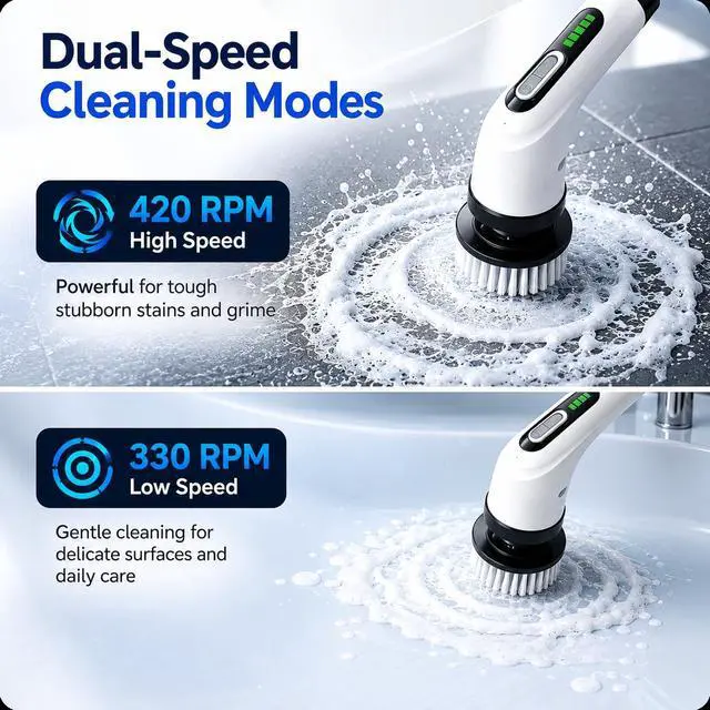Alt view image 3 of 7 - Electric Spin Scrubber for Bathroom | IPX7 Waterproof Shower Scrubber with Extendable Long HandleBathroom Cleaning Scrubber with 7 Reusable Brush Heads