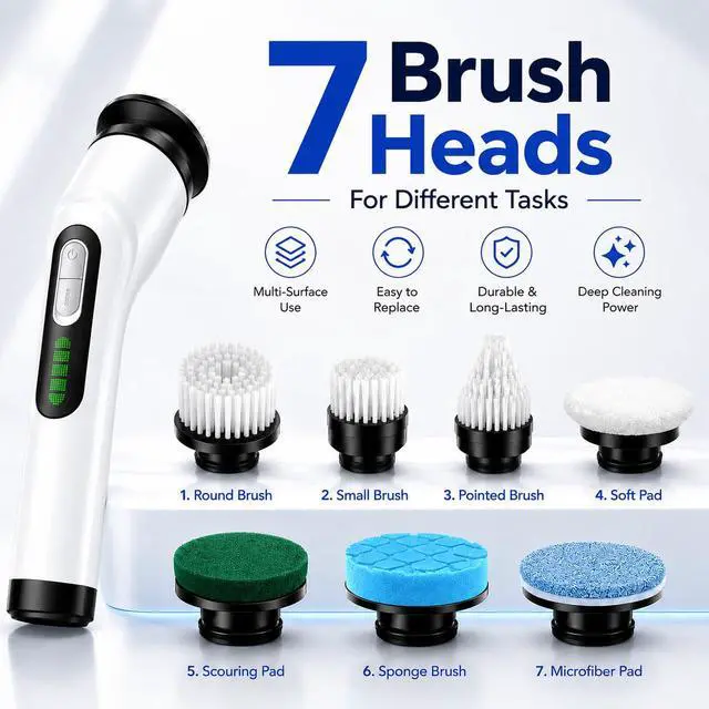 Alt view image 4 of 7 - Electric Spin Scrubber for Bathroom | IPX7 Waterproof Shower Scrubber with Extendable Long HandleBathroom Cleaning Scrubber with 7 Reusable Brush Heads