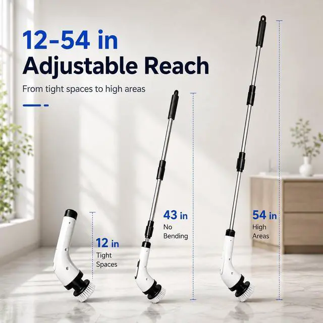 Alt view image 5 of 7 - Electric Spin Scrubber for Bathroom | IPX7 Waterproof Shower Scrubber with Extendable Long HandleBathroom Cleaning Scrubber with 7 Reusable Brush Heads