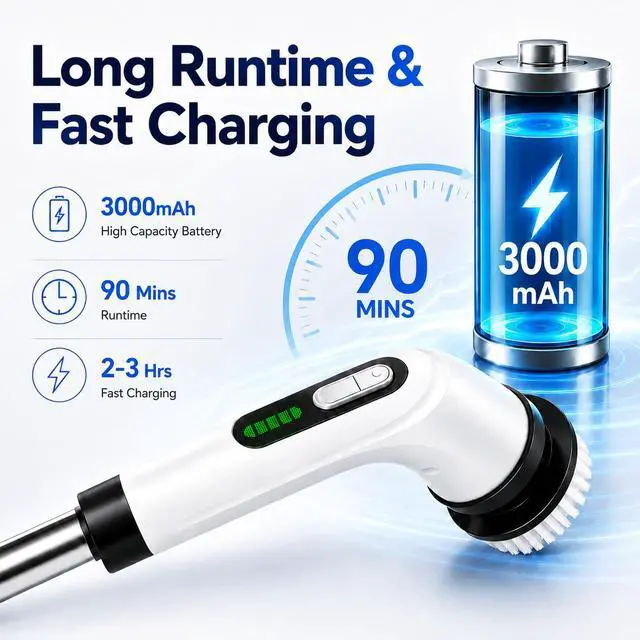 Alt view image 6 of 7 - Electric Spin Scrubber for Bathroom | IPX7 Waterproof Shower Scrubber with Extendable Long HandleBathroom Cleaning Scrubber with 7 Reusable Brush Heads
