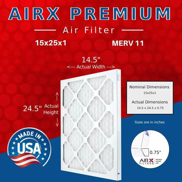Alt view image 2 of 4 - 15x25x1 Furnace AC Filter MERV 11 Allergy 6-Pack | MERV 11 Allergy filter captures dust, pollen, and pet dander for cleaner air; fits 15x25x1 systems; 6-pack, made in the USA