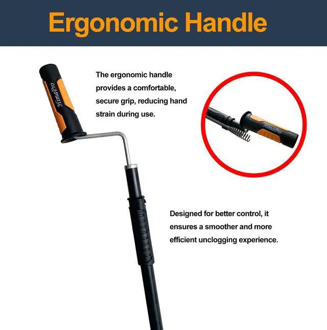 Alt view image 5 of 7 - Professional Toilet Auger/Closet Auger, 3 Feet Pipe Snake | Rust-Resistant High-Carbon Spring Wire, Scratch-Free Vinyl Sleeve, Ergonomic Non-Slip Handle